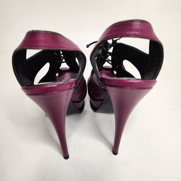 Yves Saint Laurent Rive Gauche Vintage Tribute Leather Platform Sandal Purple 40 - Picture 4 of 9